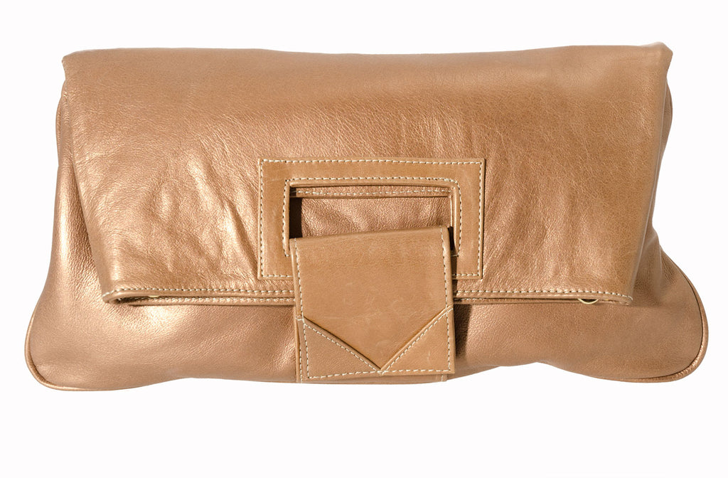 Marnie Bugs Lennox Convertible Clutch - Bronze metallic leather