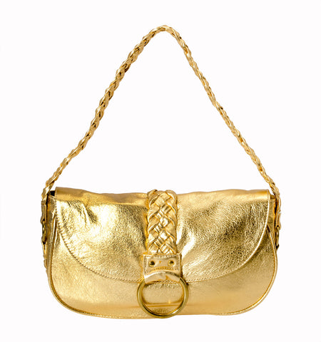 Marnie Bugs Red Fin Clutch in Gold Metallic Distressed Leather