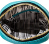Alexandra Satine, Curacao, pouch, leather, signature striped fabric