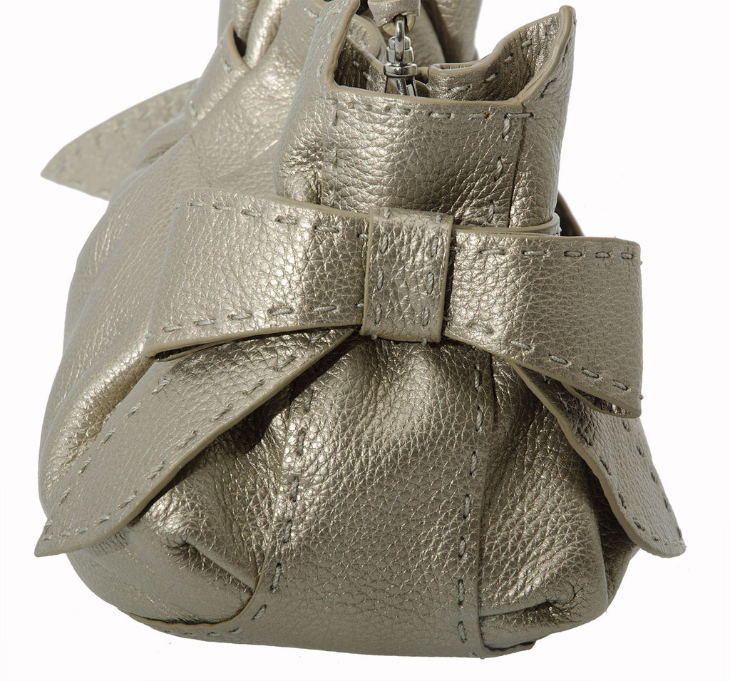 Leather Catherine Adair Betula Clutch with bow in Pewter 