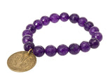 Holly Zaves Purple Beaded Bracelet with Franc Coin Charm