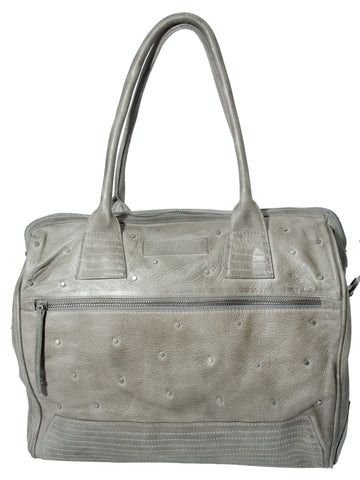 Pietro NYC Unlined Pebble Grain Studded Leather Tote in Charcoal Gray