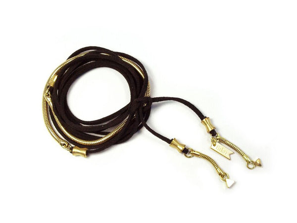 Biko Jewelry Thea Leather and Gold Metal Wrap Necklace