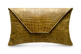 Carmel Brown feNA alligator embossed leather oversized clutch